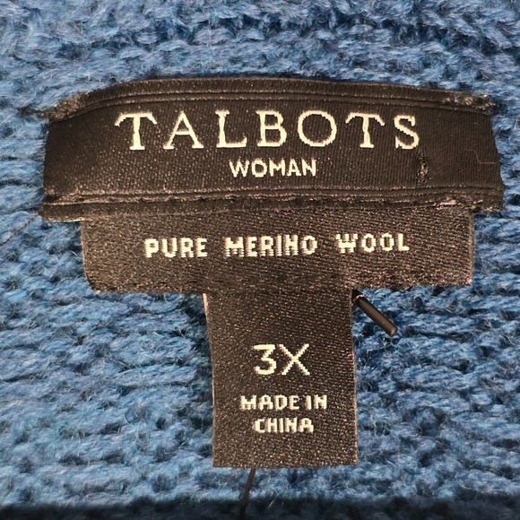 Talbots Womens Cardigan Sweater Size 3X Blue Button Up‎ Merino Wool Knit Jacket - Picture 5 of 13